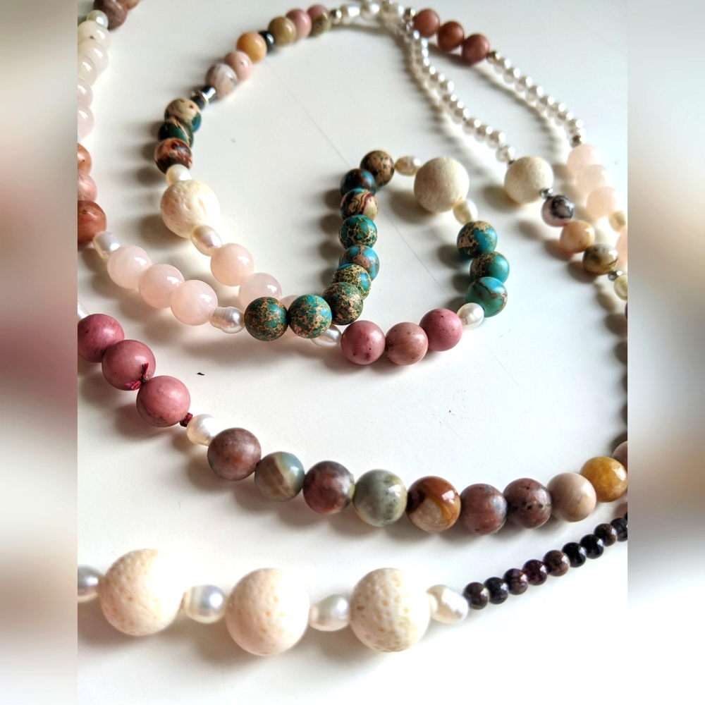 Confetti Gemstone Beaded Extra Long Handstrung Necklace